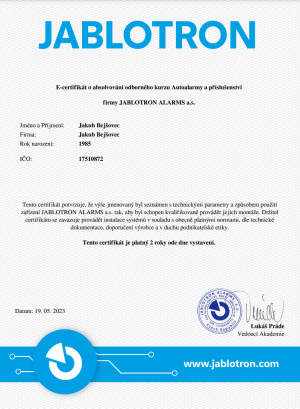 Certifikace Jablotron autosortiment
